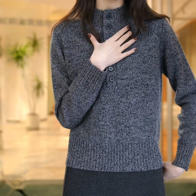 高级感半高领秋冬季纽扣针织衫
