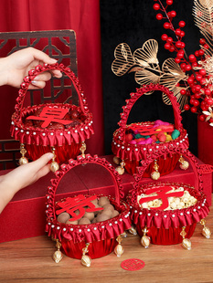 结婚手提花篮早生贵子压床摆件收纳篮子婚礼婚庆喜事用纯手工花篮