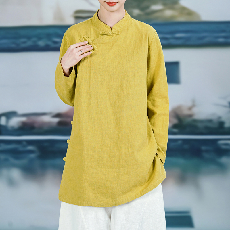 CHSSNIKE宽松民族风亚麻衬衫茶服