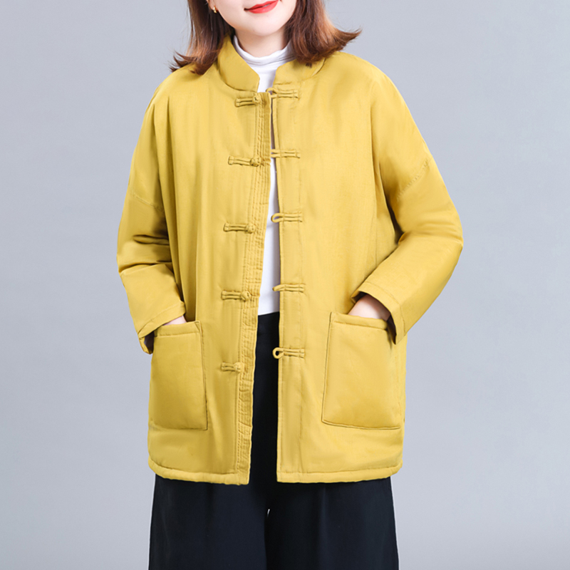 亚麻棉衣棉服女装秋冬民族风宽松立领短款棉麻外套复古小棉袄加厚