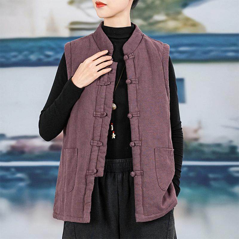 苎麻复古新中式棉服马甲女秋冬2026新款棉麻叠穿保暖背心加厚外套