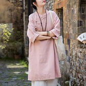 国风衬衫 上衣改良长衫 女式 棉麻禅意旗袍式 春秋2026新款 苎麻新中式