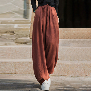 复古灯笼裤 萝卜裤 女春秋2026新款 棉麻阔腿裤 宽松休闲长裤 苎麻中式