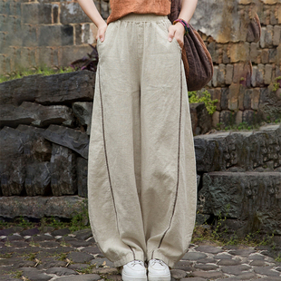 太极练功裤 棉麻做旧禅修打坐长裤 女春2026新款 苎麻高腰复古灯笼裤