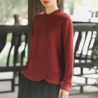 长袖新中式纯色德绒打底衫女保暖