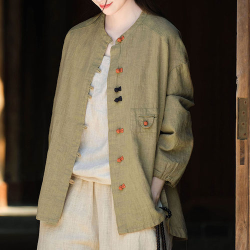 CHSSNIKE宽松复古苎麻文艺衬衫