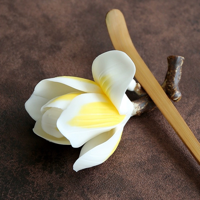 纯手工捏制玉兰花香插茶桌摆件书房茶台饰品摆设茶道创意迷你笔架