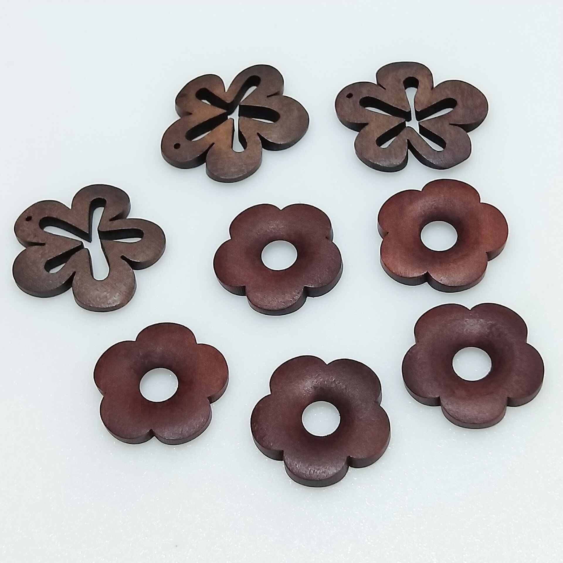 diy无孔空心木质项链串珠五瓣花