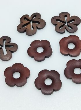 diy饰品串珠配件 无孔2.7cm五瓣花空心木片 木质 项链串珠材料