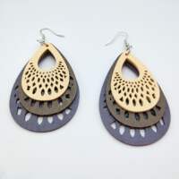 diy trendy earrings, wooden earrings, pendants, teardrop-shaped hollowed-out flower and wood pieces, 3-color earrings, ethnic style thumbnail 6