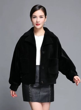 新款毛呢外套女短款小个子加厚保暖呢子大衣皮毛一体羊剪绒皮草