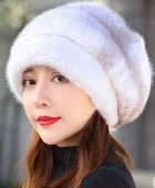 进口水貂皮草帽子女冬季 整貂时尚 洋气裘皮帽貂绒帽狐狸毛球包头帽