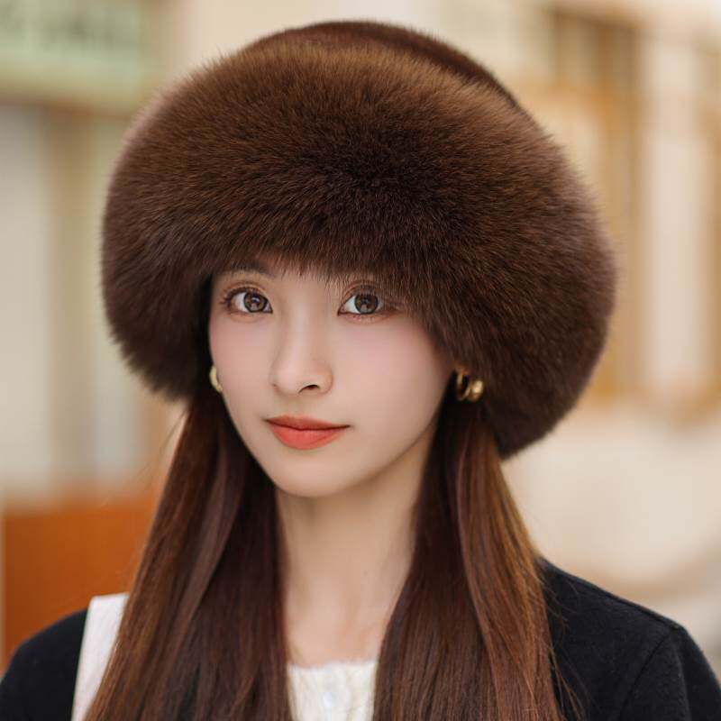 进口整貂皮草小礼帽配狐狸毛公主帽护耳貂帽新款水貂毛帽子女冬季