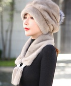 进口水貂帽子女冬季 可爱狐狸毛整貂皮草帽百搭东北护耳保暖包头帽