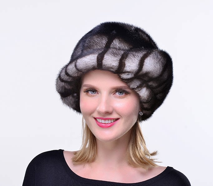 进口可护耳新款秋冬季保暖水貂毛帽子女整貂皮草女士礼帽渔夫盆帽