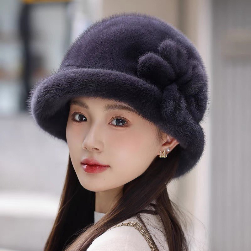 可护耳 新款秋冬季保暖水貂毛帽子女 整貂皮女士礼帽 皮草帽子