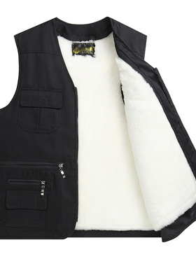 羊毛马甲男皮毛一体秋冬季中老年人加厚棉坎肩保暖真皮背心爸爸装