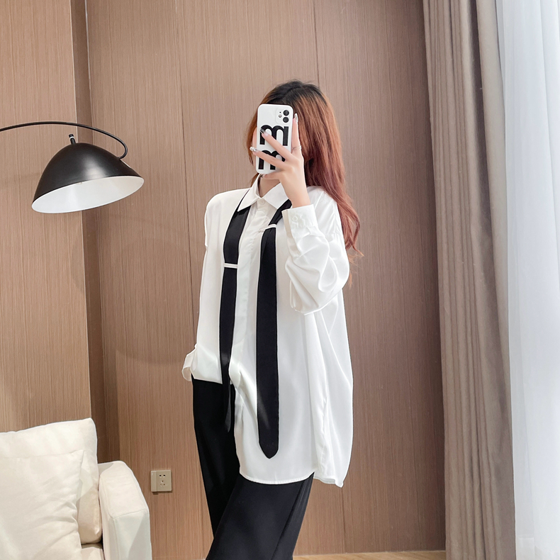 2025年早春新款女装设计感小众JK衬衫领带长袖白色衬衣上衣爆款