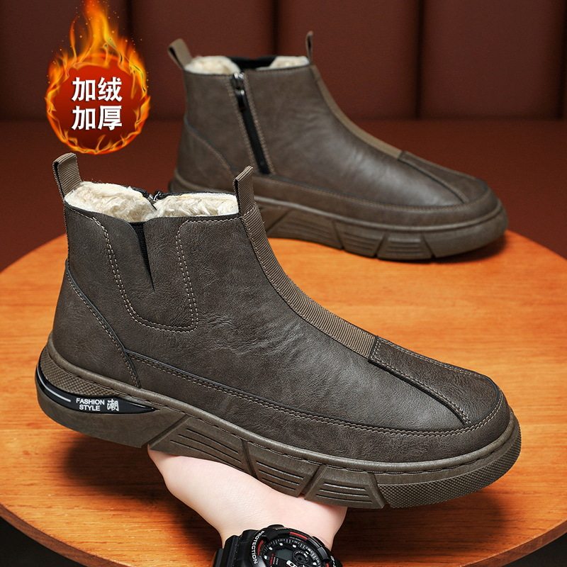 棉鞋男冬季加绒保暖工地干活劳保男鞋防水运动厚底皮靴男雪地靴
