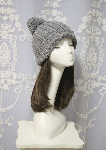 欧美简约气质百搭灰色休闲卷边毛球球毛线帽针织帽子秋冬季款男女