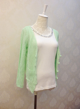 日系甜美清爽草绿色百搭街头长袖镂空针织开衫防晒衫披肩外套女装