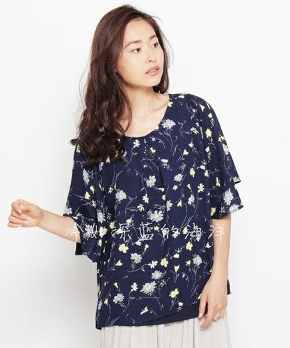 花朵大码圆领宽松休闲衬衣雪纺衫