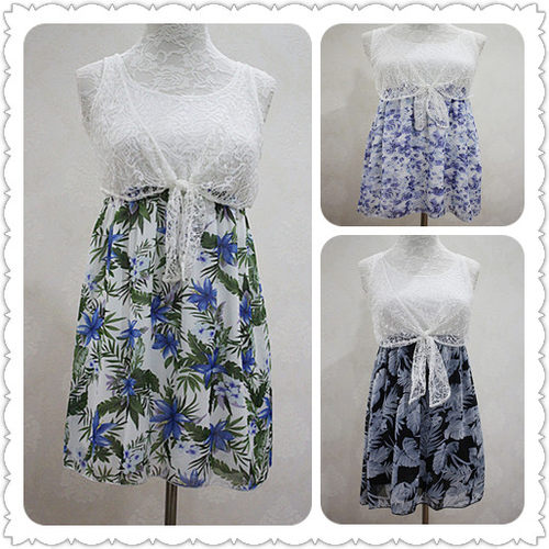 日本单蕾丝系带兔耳朵花朵碎花印花拼接无袖吊带雪纺衫打底衫上衣