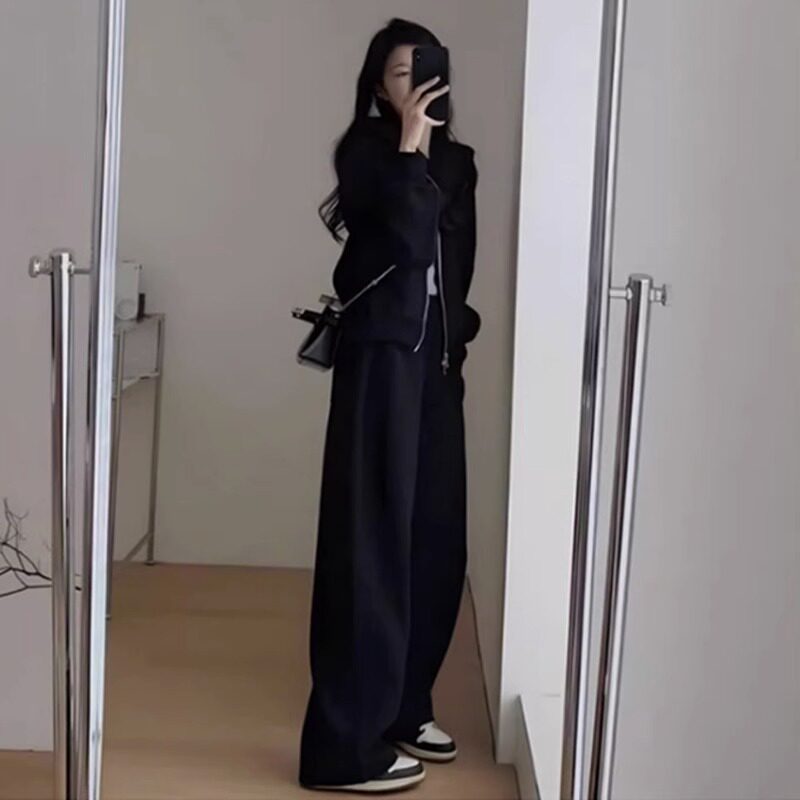 임산부 가을 정장은 패셔너블하고 트렌디한 2024 신상 캐주얼 루즈 스웨트 셔츠와 바지 투피스 세트 봄 가을 스타일