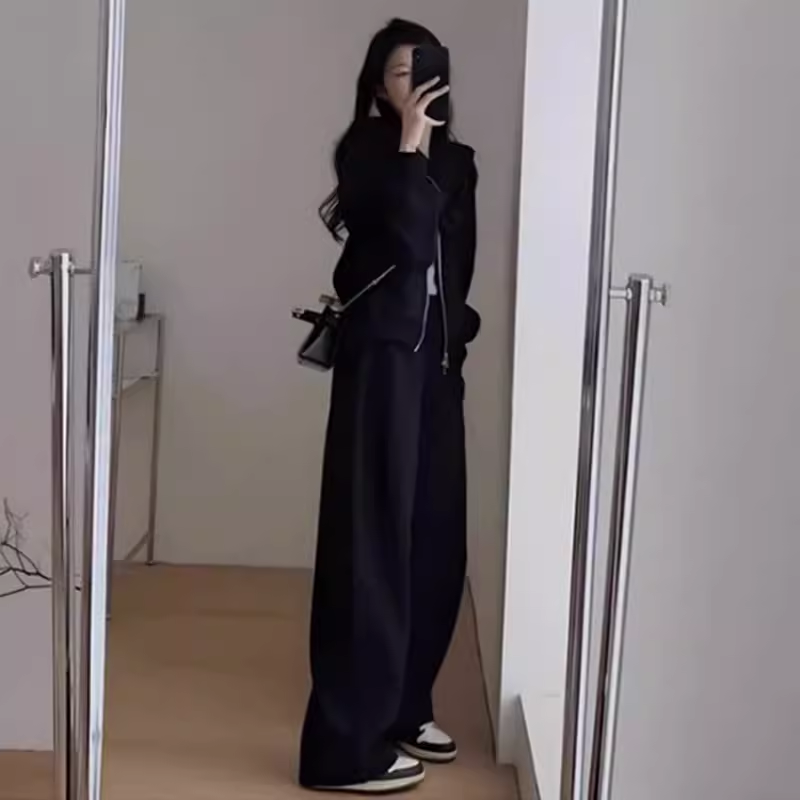 임산부 가을 정장은 패셔너블하고 트렌디한 2024 신상 캐주얼 루즈 스웨트 셔츠와 바지 투피스 세트 봄 가을 스타일