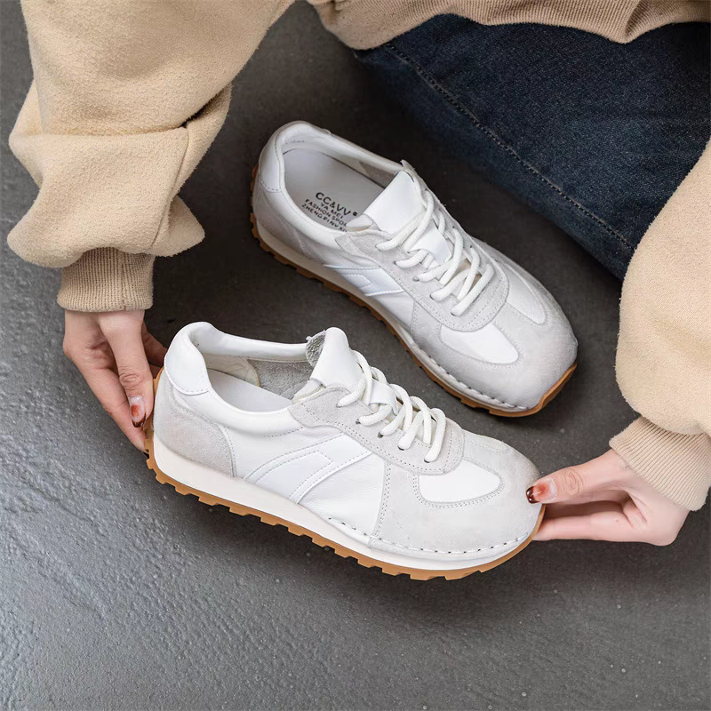 CCVV德训鞋女2024新款小白鞋软皮软面运动透气百搭平底华夫阿甘鞋