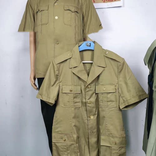 老货87纯棉衬衣男夏季黄绿色衬衣
