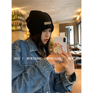 真的显脸小~冷酷包头帽子女大版堆堆帽贴标搭配自留款复古冷帽潮