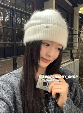 柔软~宽松大版羊毛拉绒气质堆堆帽女冬季显脸小百搭套头冷帽子潮