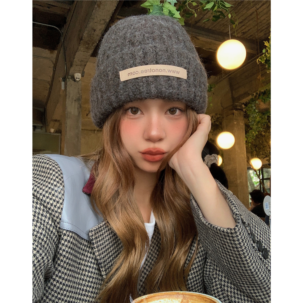 毛线帽保暖冬小皮标羊毛混纺厚实