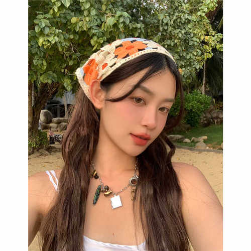 浪漫夏天~多巴胺小雏菊甜美钩花头巾女夏出游可爱文艺花朵三角巾