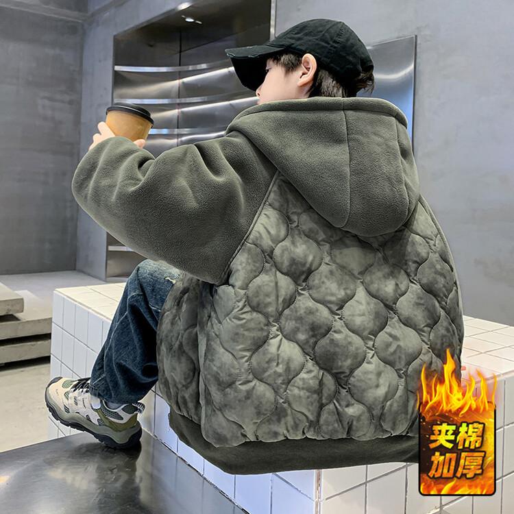 男童冬装加厚外套2025新款中大童连帽秋冬季男孩夹棉痞帅加厚棉服