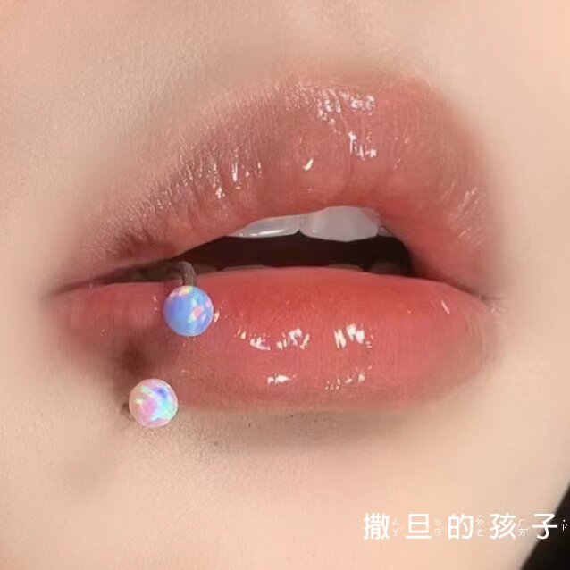 SATANS CHILD NOBLE WOMAN LIP RING OPAL BALL HORSESHOE RING OPAL LIP STUD EAR BONE STUD 16G