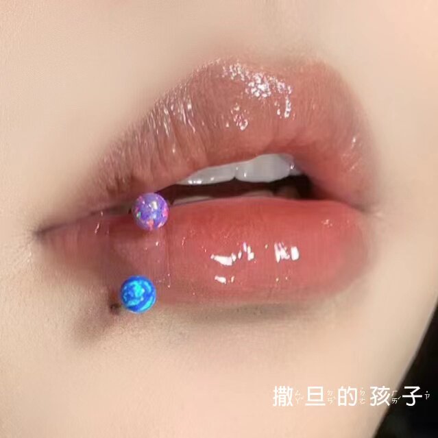 SATANS CHILD NOBLE WOMAN LIP RING OPAL BALL HORSESHOE RING OPAL LIP STUD EAR BONE STUD 16G