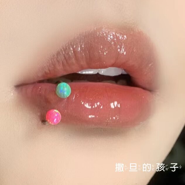 SATANS CHILD NOBLE WOMAN LIP RING OPAL BALL HORSESHOE RING OPAL LIP STUD EAR BONE STUD 16G