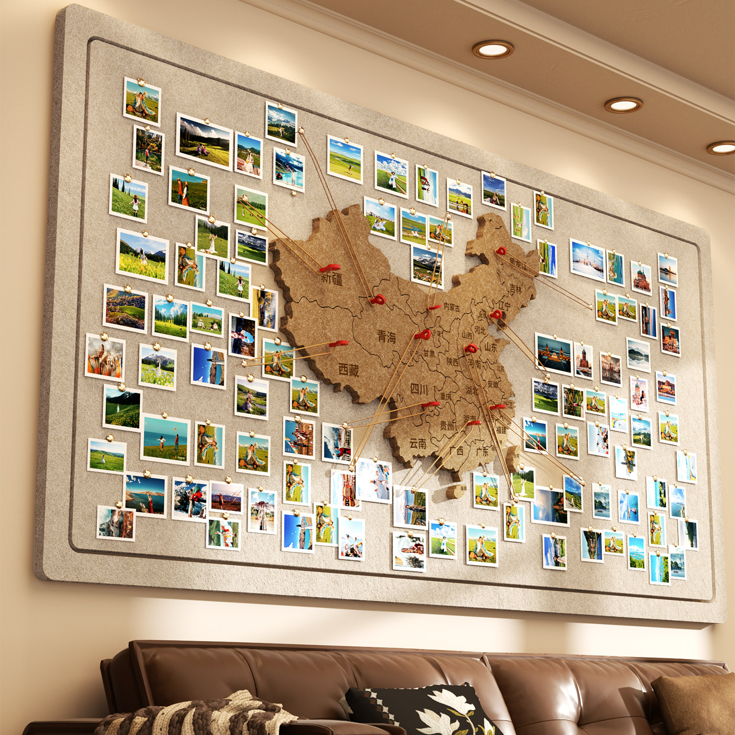 毛毡板中国地图旅行照片墙足迹打卡世界软木旅行地图标记墙版吸毛毡板墙贴幼儿园主题创意免打孔客厅墙面装饰,文具电教/文化用品/商务用品,软木板/照片板/毛毡板,淘宝优惠券,粉丝福利购,淘宝优惠卷