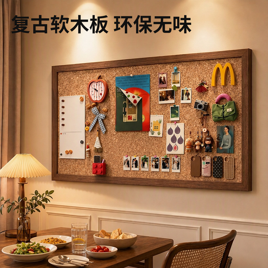 实木框软木板照片墙展示框图片