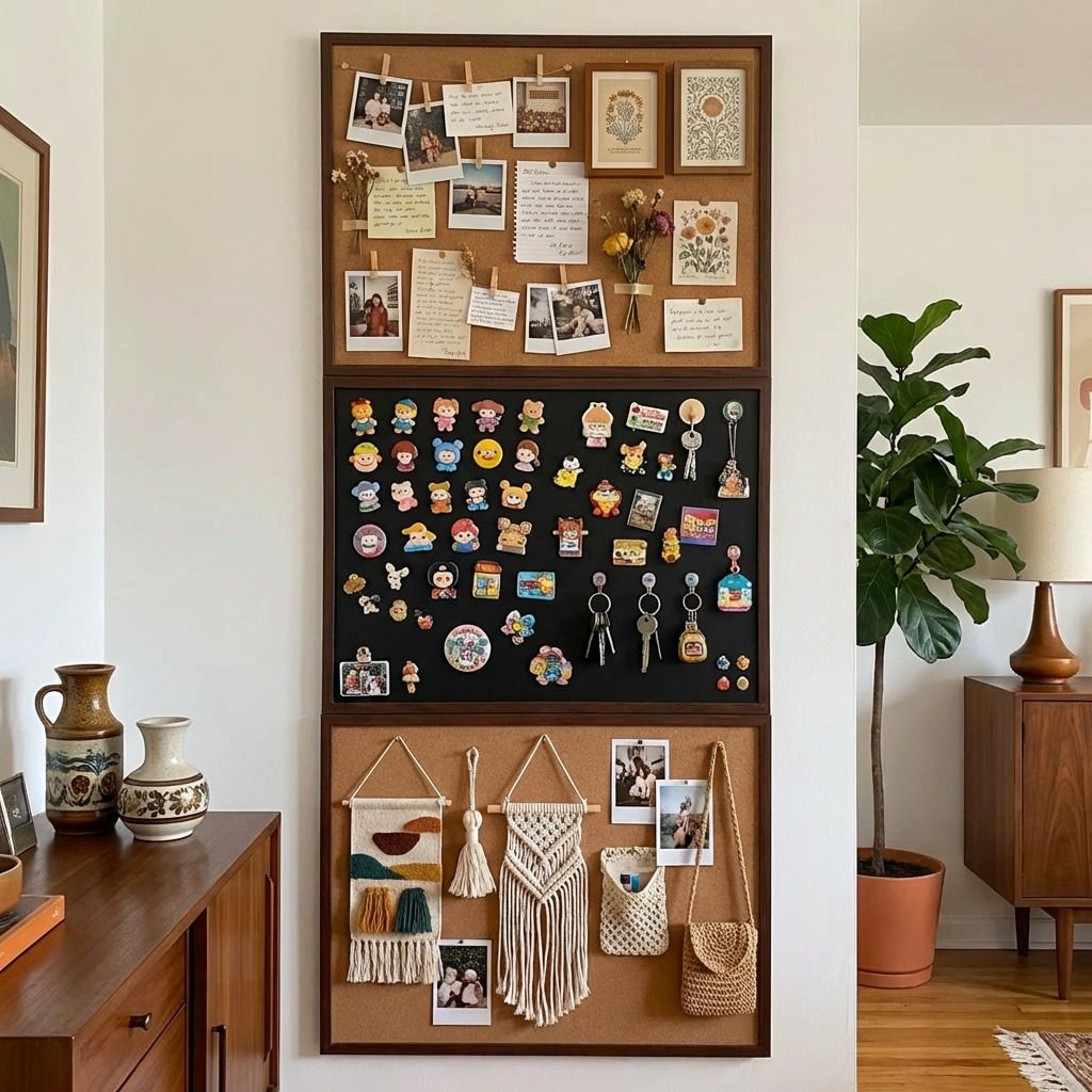 黑板软木板组合磁吸照片墙客厅创意diy背景板磁吸冰箱贴收纳卧室玄关展示板高级感装饰相片展示墙实木小尺寸