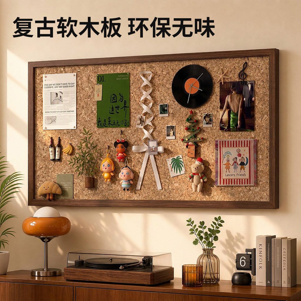 实木框软木板照片墙展示框图片