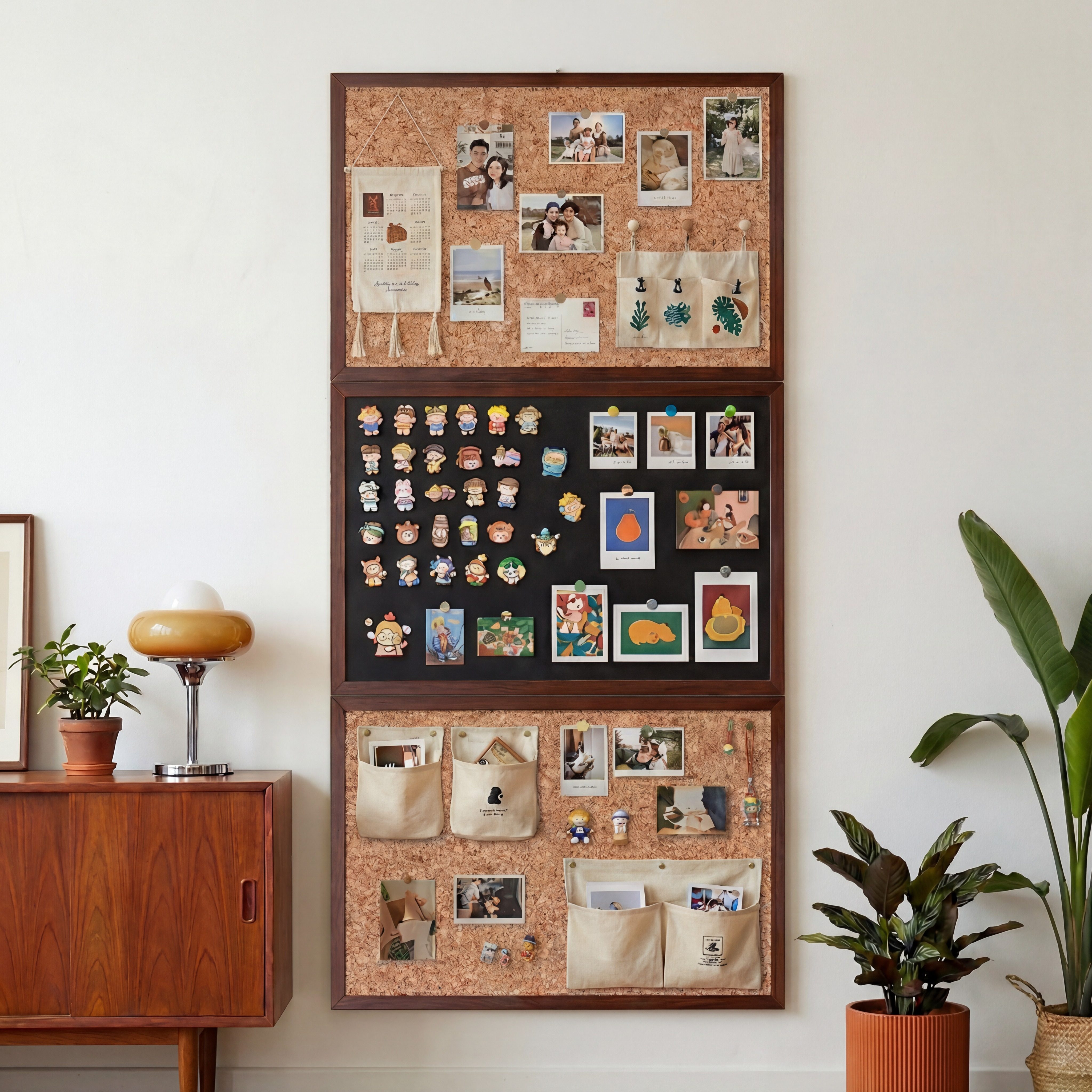 黑板软木板组合磁吸照片墙客厅创意diy背景板磁吸冰箱贴收纳卧室玄关展示板高级感装饰相片展示墙实木小尺寸