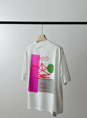 BOAT日系印花短袖T恤男短袖宽松棉短袖summer colore printed tee