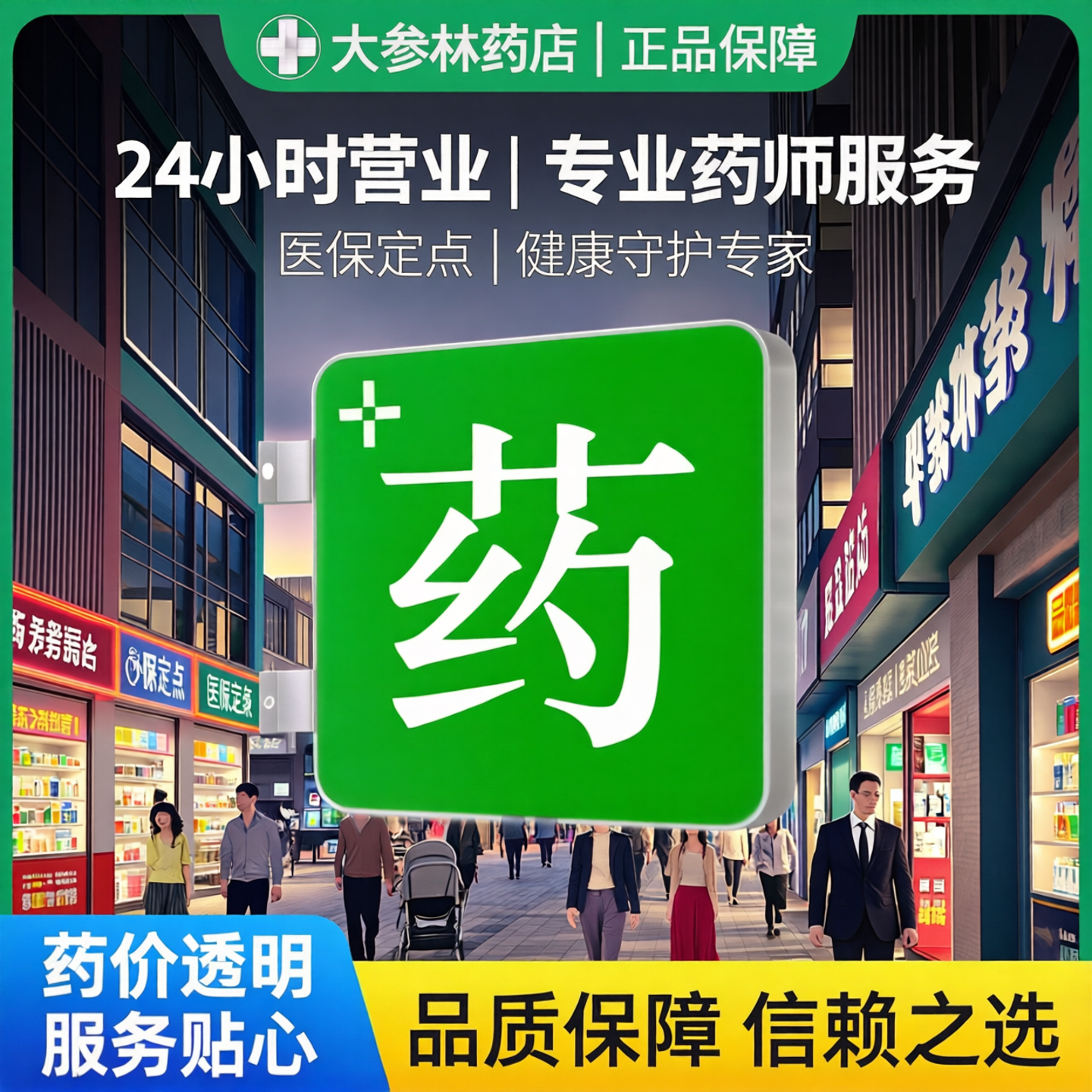 大参林药店灯箱LED广告牌双面门头发光药字侧招挂墙式亚克力定制