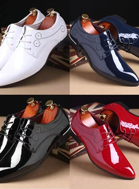 37-50码 大码49新款正装红色皮鞋48模特演出影楼拍照46白色男鞋47