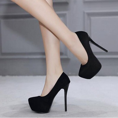 32小码12cm超高跟细跟单鞋公主鞋防水台黑色职业工作鞋性感单鞋33