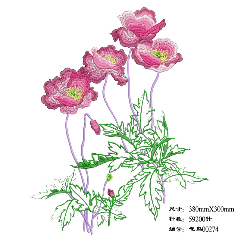 国画翠鸟服饰设计素材电脑绣花制版打版打带家用绣花机 pes电子版