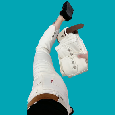 加绒2025冬季九分烟管牛仔裤